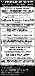 3D Educators Offers Professional Certification/Diploma