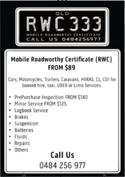 Mobile Roadworthy Certificate RWC 